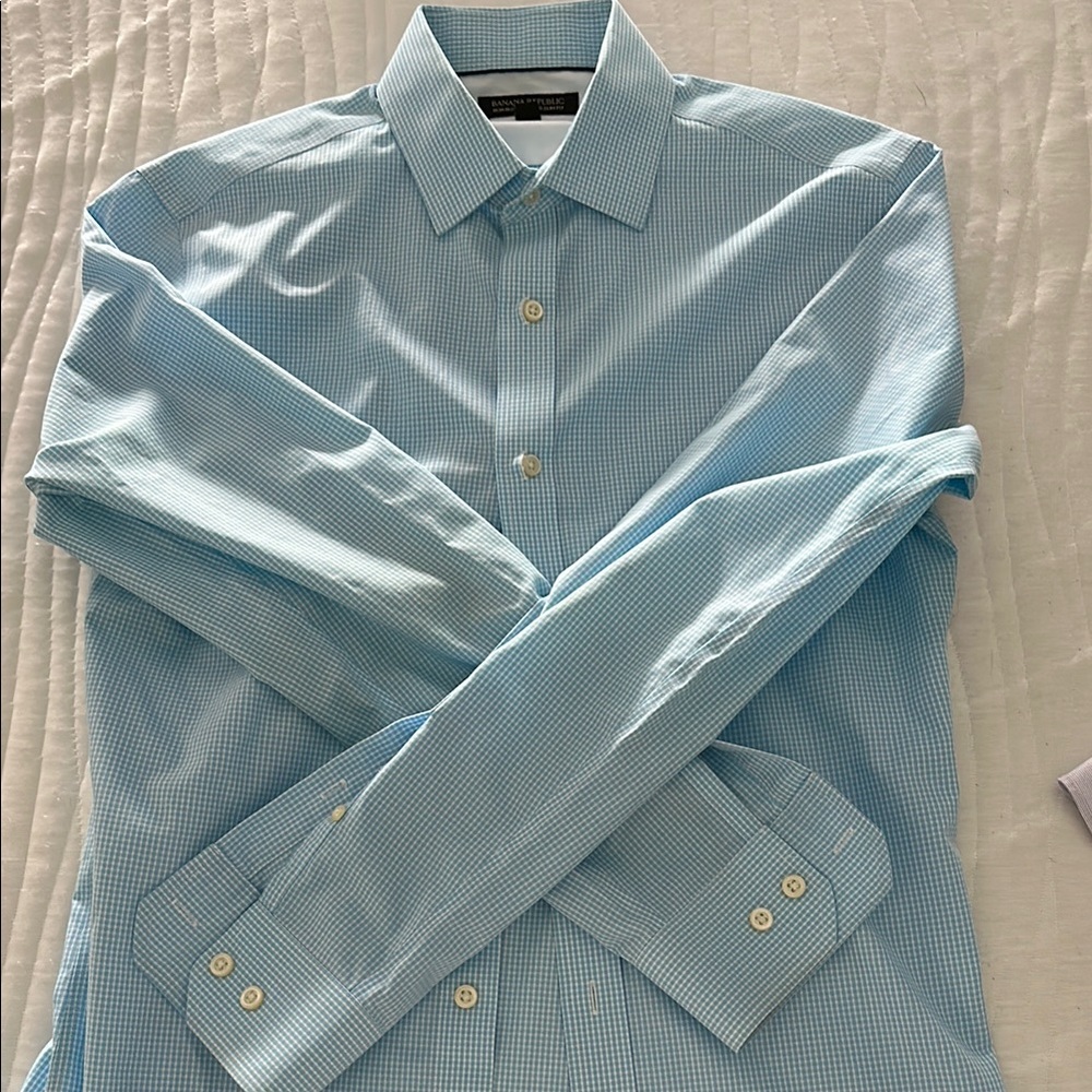 Banana Republic Light Blue Checkered Dress Shirt